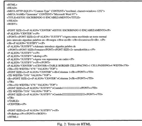 Fig. 2: Texto en HTML