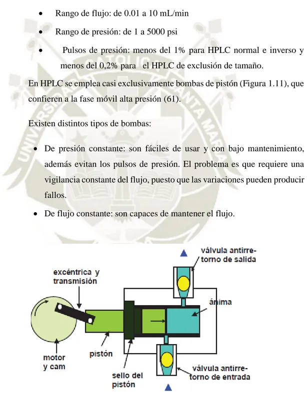 Figura 1.11: Esquema de una bomba de HPLC de pistón (61). 