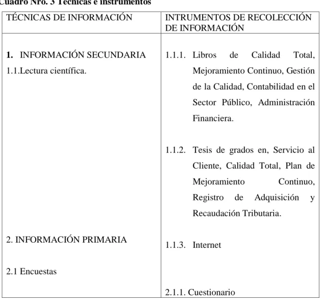 Cuadro Nro. 3 Técnicas e instrumentos 