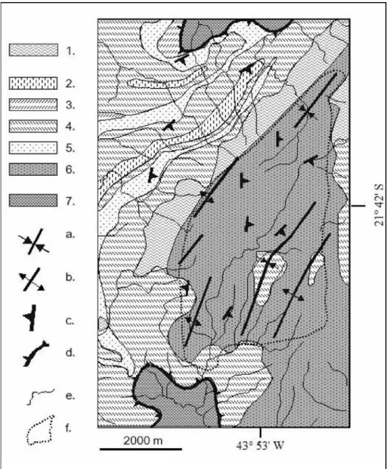 Fig. 7: Geological map of the Serra of Ibitipoca (modified from S.M. Da Sylva, 2004). 