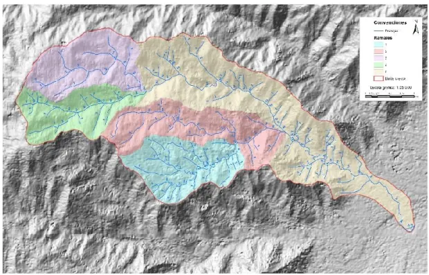Figura 5. Identificación de los ramales que componen la microcuenca Barbillas. 