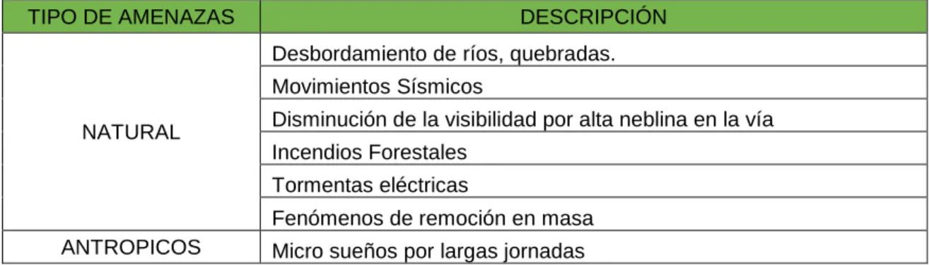 Tabla 4 Consolidado de amenazas identificadas 