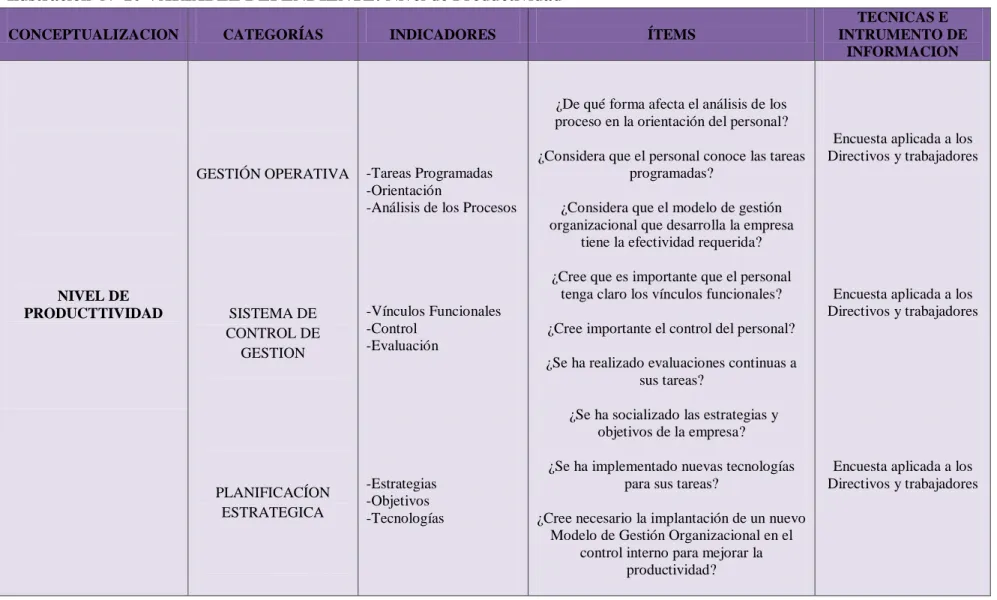 Ilustración  Nº 10 VARIABLE DEPENDIENTE: Nivel de Productividad 
