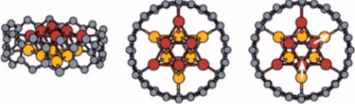 FIG. 2. 共Color online兲 Iron hcp 共0001兲 nanowire, with 6 atoms per layer, encapsulated in a carbon 共12,0兲 zig-zag nanotube