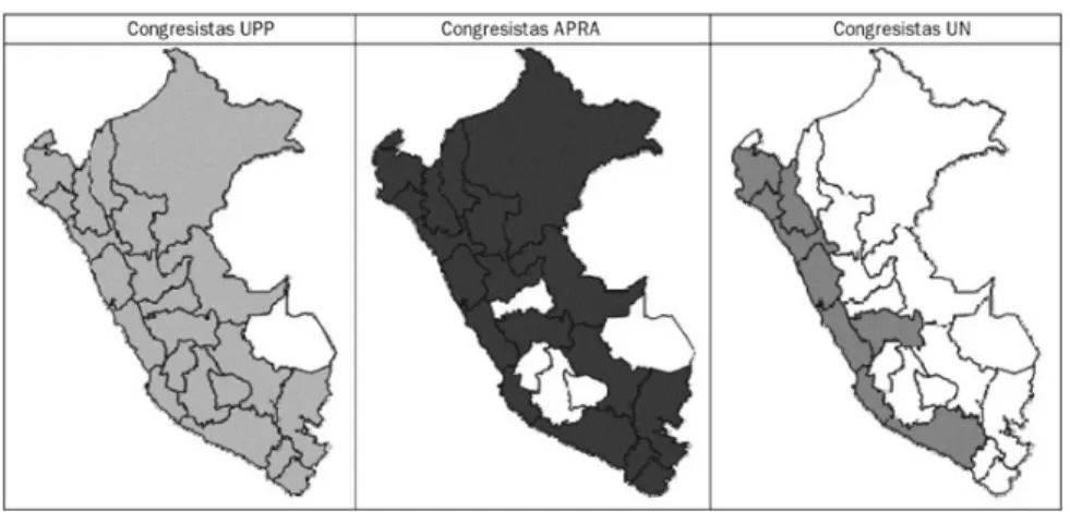 Figura 2:  resultados elecciones congresales por región