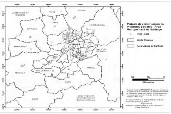 Figura 3. Localización de conjuntos de vivienda social en el AMS y su periferia, 1991-2000.