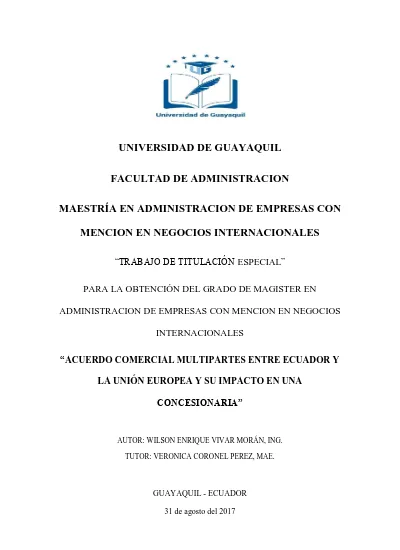 Acuerdo Comercial Multipartes Entre Ecuador Y La Union Europea Y Su ...