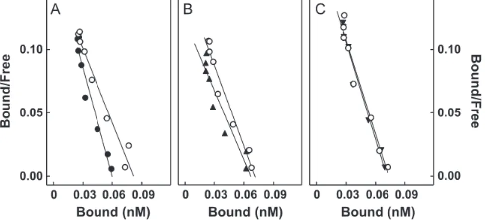 Fig. 1. Scatchard plots of the specific binding of [ 125 I]-Tyr 11 -SRIF to rat hippocampal membranes