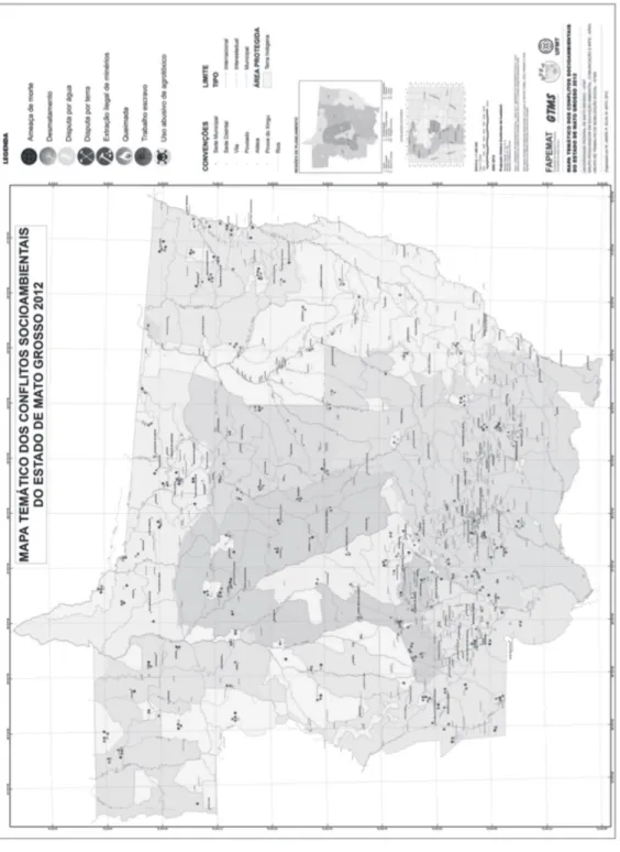 Figura 02. Mapa dos conflitos socioambientais do Estado de Mato Grosso.
