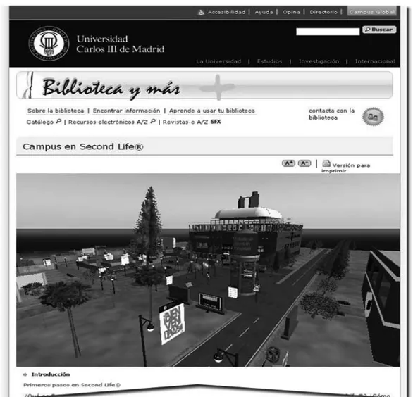 Figura 3. Biblioteca de la Universidad Carlos III de Madrid en Second Life.