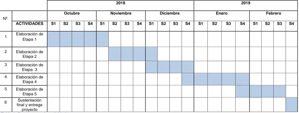 Tabla 1. Cronograma de actividades 