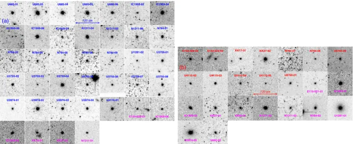Figure 4. 120 × 120 pixel F814W excerpts for all GC candidates. Labels on the top of the images indicate the name of the host galaxy and the sequence number of the GC candidate