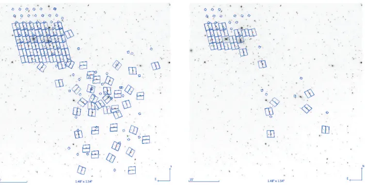 Figure 2 (left) shows the positions and orientations of the survey tiles and the locations of NICMOS parallel observations.