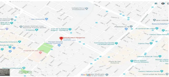 Figura 1 mapa de la localización del punto de venta principal de la empresa Megamar S.A.S, fuente: google maps 