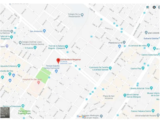Figura 17 mapa de la localización del punto de venta principal de la empresa Megamar S.A.S, fuente: google maps 