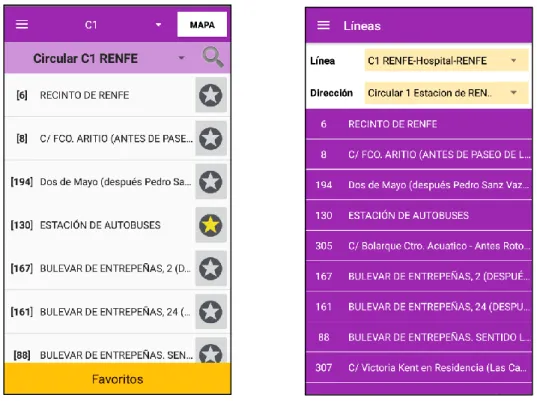 Fig 0.1, 0.2: Pantalla de líneas en versión 1 (0.1) y en la versión 2 (0.2) 