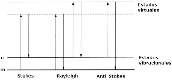 Figura 2-2: Diagrama del proceso de dispersión Rayleigh y Raman