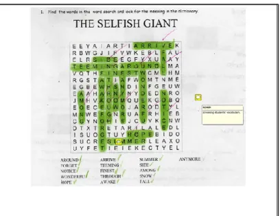 Figure 2.  Pre-reading activity, learning new vocabulary.  The Selfish Giant Story 