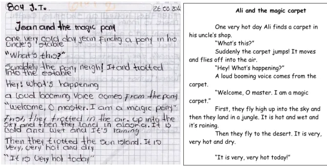 Figure 5. Students’ story using expressions and vocabulary from  the original story. 
