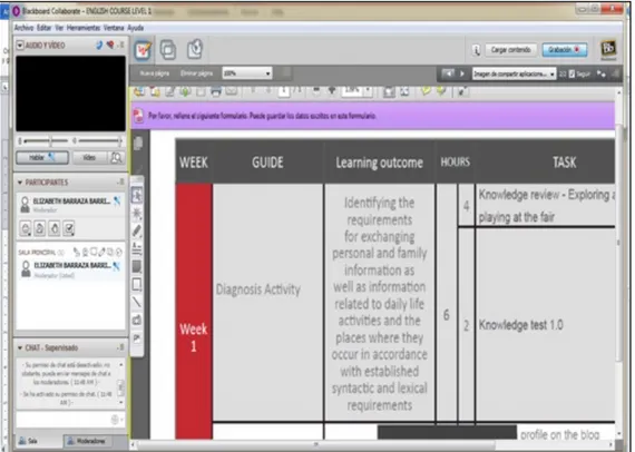 Figure 1-4. Presentation of the content of the course through Blackboard  Collaborate