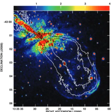 Figure 1. The shell of X-ray emission surrounding the SW lobe, from the merged Chandra data from all observations to date, in the 0.4–2.5 keV energy range