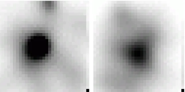 Figure 6. X-ray stacking of 129 sources not detected individually by Chandra in the soft (0.5–2 keV; left panel) and hard (2–8 keV; right panel) bands