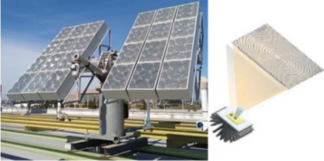 Figura 1: Seguidor solar con paneles de alta concentraci´ on y lente Fresnel.