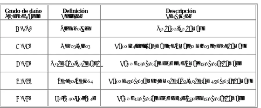 Tabla 2. Niveles de daño y su descripción Table 2. Damage levels and its description