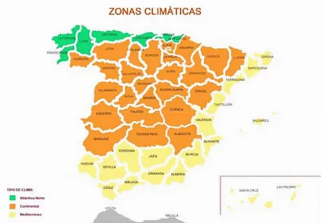 Tabla 4.- Distribución de viviendas en España por zonas climáticas y tipología. (Ministerio de Fomento)