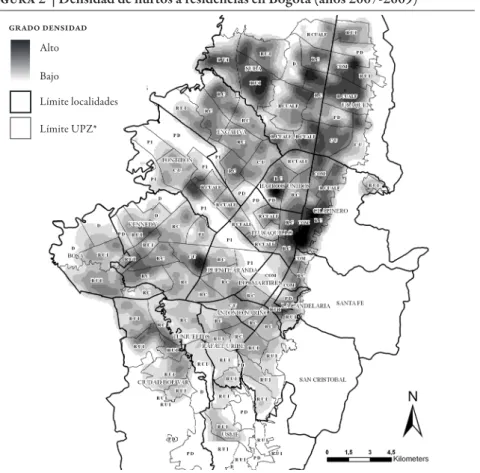 figura 2  | Densidad de hurtos a residencias en Bogotá (años 2007-2009)