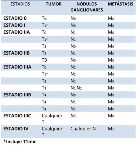 Tabla 3: Agrupación por estadios 