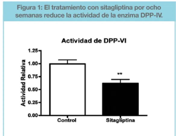 Figura 1: El tratamiento con sitagliptina por ocho  semanas reduce la actividad de la enzima DPP-IV.