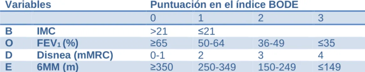 Tabla 1.3 - Índice BODE. 