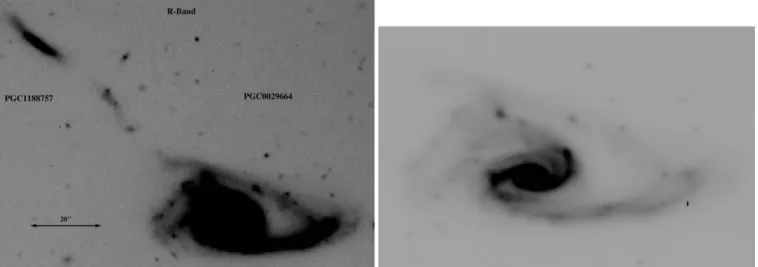Figure 1. R image obtained at the Walter Baade telescope (left). Details for PGC0029664 (right).