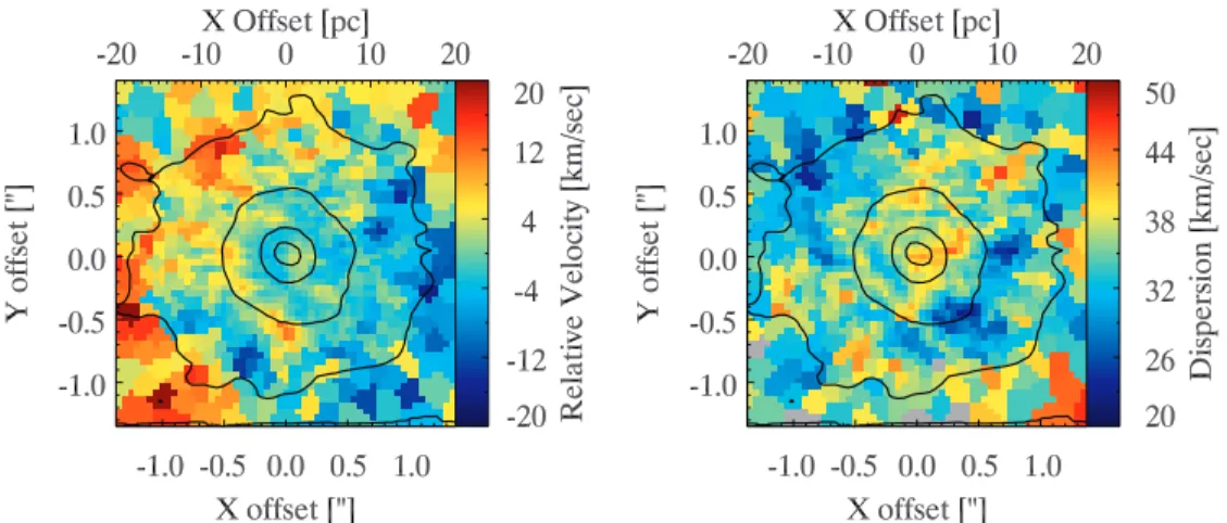 Figure 7. Velocity and dispersion of the stellar component derived from the CO band head