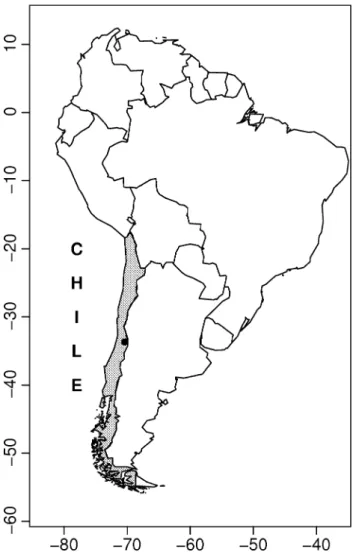 Fig. 1 Study site. Black point indicates the Rio Clarillo National Reserve (33°41 0 S, 70°24 0 W)