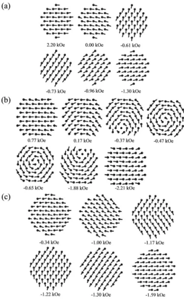 Figure 5 illustrates snapshots of the spin configurations for different values of the applied magnetic field