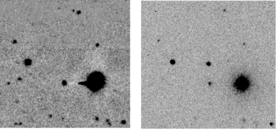 Figure 2. Images of the location of SN 2008fz centered (3  × 3  ). Left: Palomar Quest pre-discovery co-added image in the Johnson I-band filter