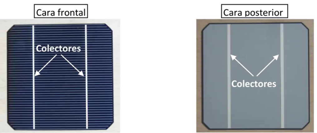 Figura 2-9. Anverso y reverso de una de las células solares monocristalinas utilizadas para este  estudio