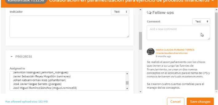 Fig 6.Colaboración en parametrización para ejercicio de procesos financieros 