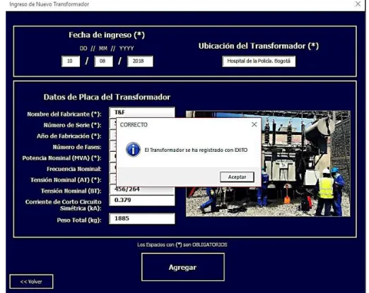 Figura 7.  Registro exitoso del transformador en la base de datos. 