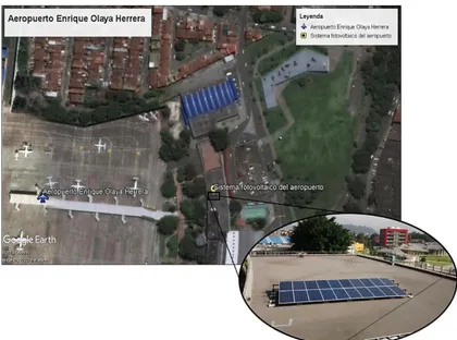 Fig.  8. Panel solar instalado en aeropuerto Enrique Olaya Herrera. Fuente: autores.  