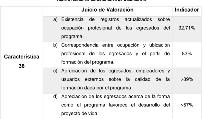 Tabla 6 Resumen Característica 36 Cuantitativo 