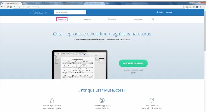 Figura 1. Web de MuseScore en español [https://musescore.org/es] 