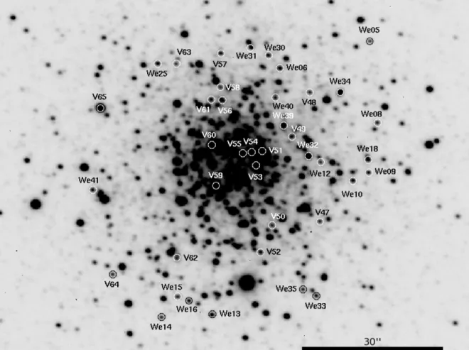 Figure 7. Finding chart for the variable stars in the inner portion of NGC 1466. North is up and east is to the left