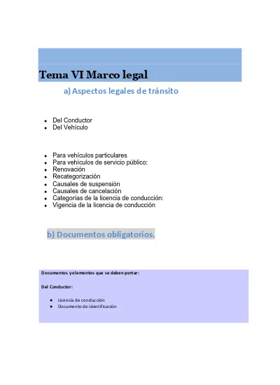 Tema VI Marco Legal. A) Aspectos Legales De Tránsito. B) Documentos ...