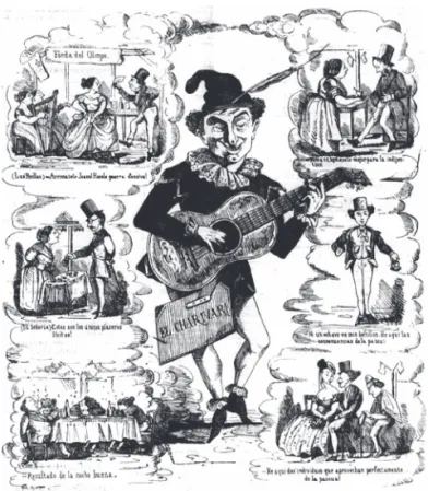 Figura 3. El Charivari, Santiago, 29 de diciembre de 1867. Ilustración que muestra las distintas prácticas  sociales típicas de una Noche Buena en la Alameda en torno al 1870
