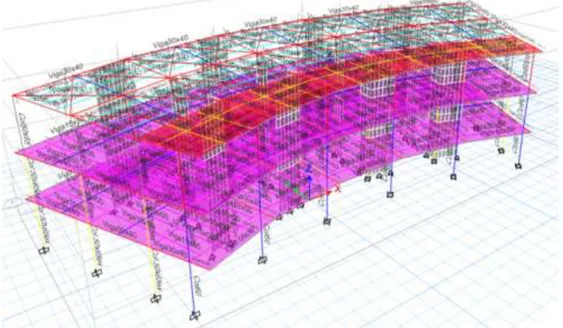 Figura 1. Modelo 3D estructura Modulo grande institución educativa Alberto Mendoza Mayor  Fuente: Informe Reforzamiento 10