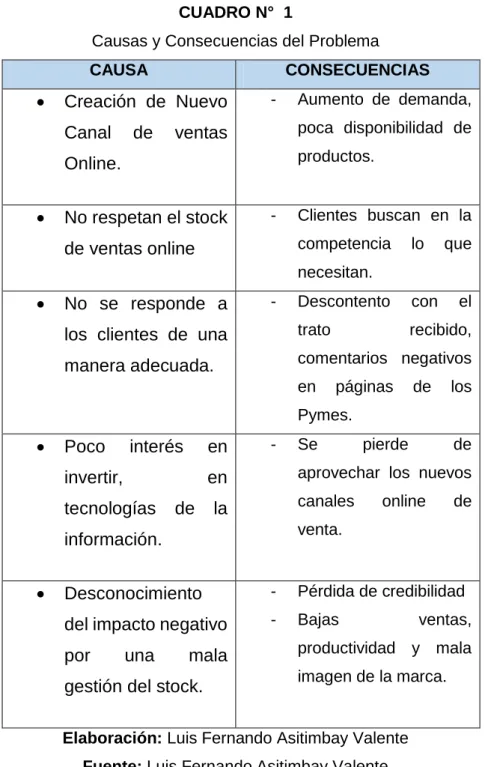 CUADRO N°  1                                                                                                                          Causas y Consecuencias del Problema