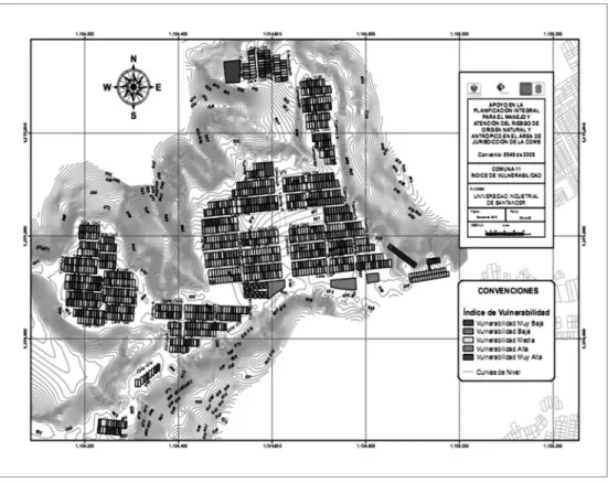 Figura 3. Mapa de vulnerabilidad de la zona de estudio Figure 3. Vulnerability mapping of the area under studyEl modelo del índice de vulnerabilidad fue